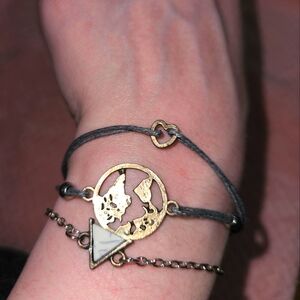 Set of three silver bracelets triangle 🔺️ heart ❤️ and map adjustable